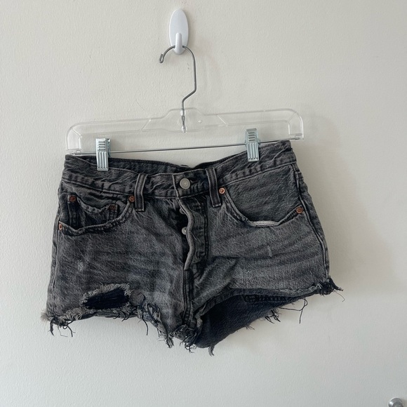 Levi Black Distressed Jean Shorts - Picture 1 of 5
